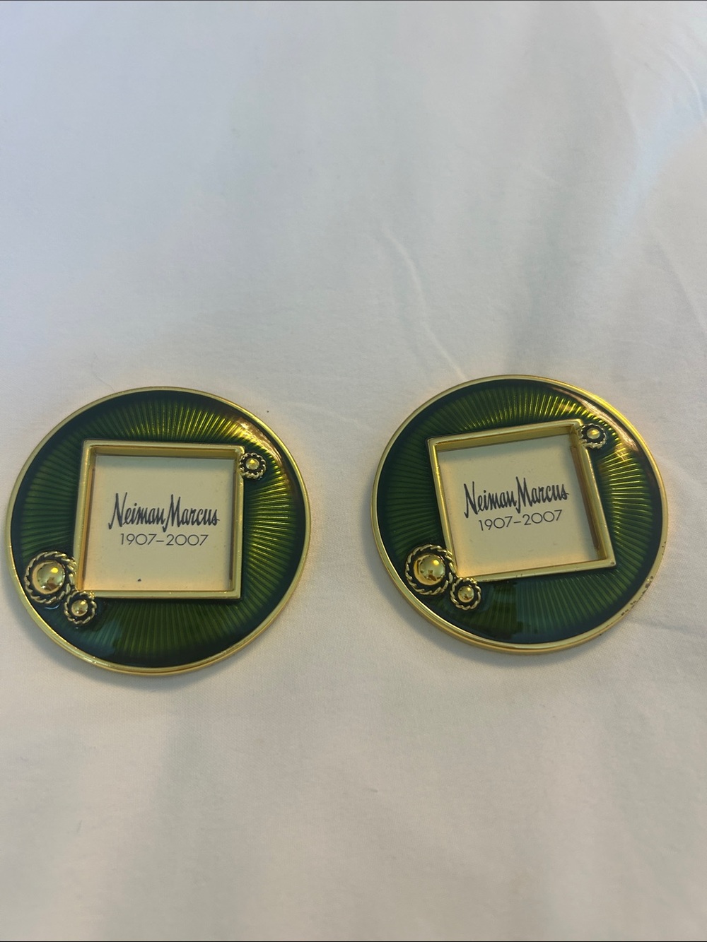 Neiman Marcus and Strongwater green enamel photo frame and clip ornament